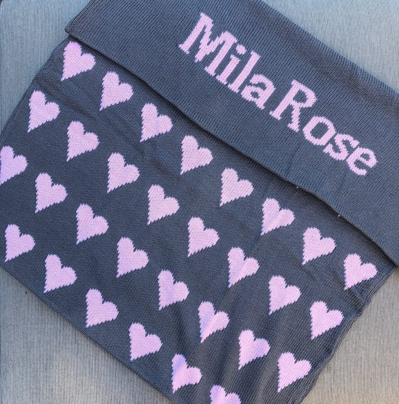 heart blanket in baby pink and grey