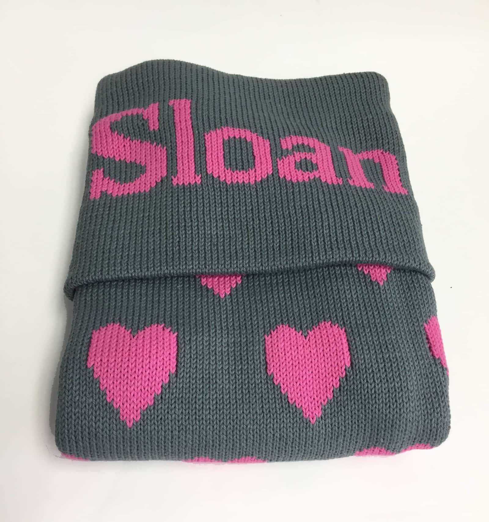 Hand Knit Personalized Baby Blanket- Heart - Image 4