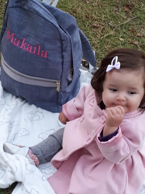 Personalized Kids Bags - Grey Chambray in Bubblegum