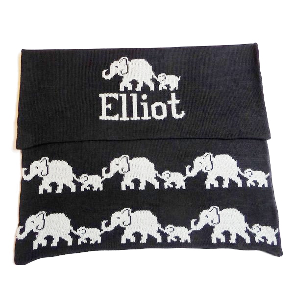 Hand Knit Personalized Blanket - Elephant