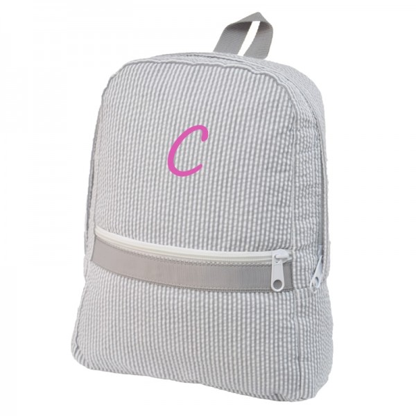 Personalized Kids Backpack - Grey Seersucker