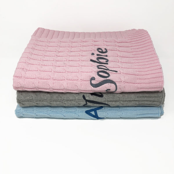 personalized cable knit blanket